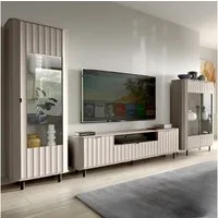 Lomadox Wohnzimmer-Set NASHVILLE-161, (Mega-Spar-Set, 3-St., Vitrine Lowboard Highboard), Wohnzimmer-Set in Taupe, mit Wellen-Optik, modern