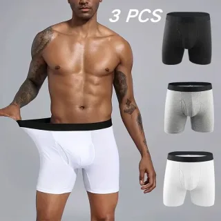 Men's 3-Pack Cotton Boxer Briefs with Comfortable Flex Waistband Breathable Solid Color Panties Boxershorts Comfy Open F