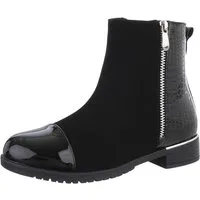 Ital-Design Damen Elegant Stiefelette (87417720) Blockabsatz Flache Stiefeletten in Schwarz