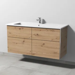 Sanipa 3way Keramik-Set Venticello Keramik-Waschtisch und Unterbau mit 4 Auszügen, Eiche Natural-Tou BR32785