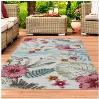 TeppichHome24 Outdoorteppich In- & Outdoor Teppich 3d-effekt Blumen Blätter Muster türkis bunt, Rechteckig