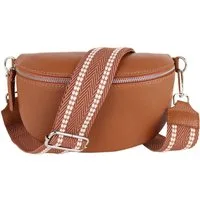 MIRROSI Bauchtasche Damen, Echtleder, Leder, Made in Italy, Umhängetasche, Brusttasche, (Schultertasche für jeden Anlass (1 Tasche & 2 Gurte), Damen Taschen, 3 Größen auswählbar), Crossbody Bag, Cognac Braun, verstellbaren Schulterriemen