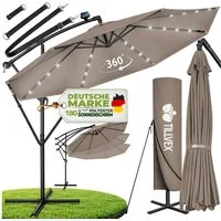 tillvex Sonnenschirm tillvex® Sonnenschirm LED Solar Ø 3m Ampelschirm Balkon Gartenschirm, Alu Ampelschirm + Abdeckung LED Solar Ø 350 cm mit Kurbel, Abdeckung + Ständer, Gartenschirm UV-Schutz Aluminium, Kurbelschirm Marktschirm wasserdicht 360° dre