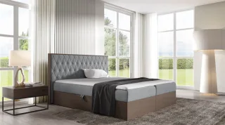 Boxspringbett Bett BROMIA 160x200cm Dunkel Eiche Stoff Grau inkl. Bettkasten