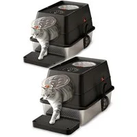CALIYO Katzentoilette XXL Edelstahl Katzenklo mit Deckel, Pedals & Schaufel, Große Metallkatzentoilette geschlossene für große Katzen