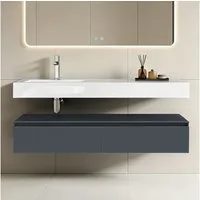 doporro Badmöbel-Set Waschtisch mit Unterschrank Soft-Close 150cm Holzbeschichutng UP, mit Waschbecken aus Mineralguss, E1-Platte