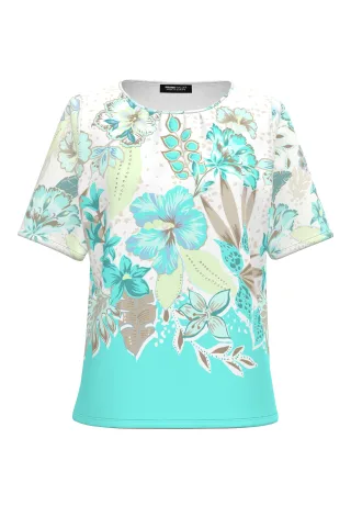 FRANK WALDER - Shirt EXOTIC JUNGLE mit sommerlichen Panneauxprint fresh mint/iced coffee/ecru - Gr. - 42
