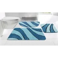 OTTO home Badematte Anna, Badvorleger, Badezimmer Teppich, Höhe 16 mm, rutschhemmend beschichtet, schnell trocknend, fußbodenheizungsgeeignet, Polyester, rechteckig, 3tlg Set Hänge WC, Badteppich, Hoch Tief Effekt, Modern, Weich, Wellen