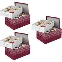 Kreher Dekokiste Set: 3 x Karton für Christbaumkugeln, Dekor: 'Red Snowflake'