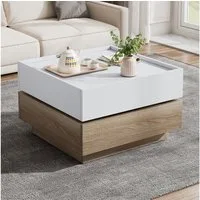 REDOM Couchtisch 360° drehbarer, 2-stufiger Wohnzimmertisch mit Schubladen (Satztisch, Wohnzimmertisch Beistelltisch, Wohnzimmertisch, 1-St., Elegantes Farbspiel), Weiß und Walnuss