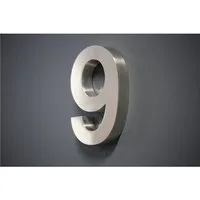 Steelboxx Briefkasten Hausnummer Premium Edelstahl in 3D Design Arial H20cmxT3cm V2A (Nr.9) (inkl. Montagematerial, 1-St), Material: V2A Edelstahl rostfrei - Optik: matt gebürstet