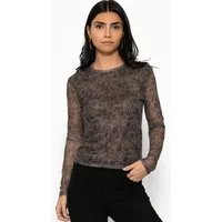 SASSYCLASSY Langarmshirt Mesh Langarm Spitzenshirt für Damen Figurbetontes Shirt aus semitransparenter Spitze mit floralem Muster