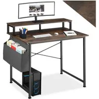 tectake Schreibtisch Bürotisch mit höhenverstellbaren Kunststofffüßen, 120 x 60 x 110 cm (Arbeitstisch mit Ablage Thornton, 1-St., in Industrial Holz dunkel, rustikal), Holz und Stahl, mit Monitorständer und Aufbewahrungstasche
