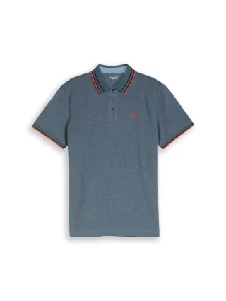 Tom Tailor - Piqué Poloshirt mit Logo-Print blue two tone pique - Gr. - M