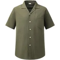 Allthemen Kurzarmhemd Herren Vintage Kubanerkragen Kurzarmhemd Freizeithemd lockerer