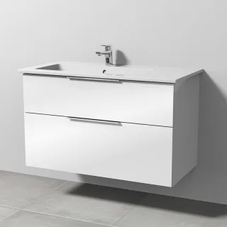 Sanipa 3way Keramik-Set Venticello Keramik-Waschtisch und Unterbau mit 2 Auszügen, Weiß-Glanz UF32578