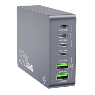 [GaN Tech]Bakeey WT-F8A 220W 6-Port USB PD Charger 2USB-A+4USB-C PD3.0/2.0 QC4.0+ SCP FCP AFC Apple2.4A Fast Charging De