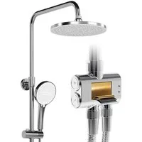 HOROW Brausegarnitur Duschsystem ohne Armatur, Regendusche Set Chrom mit Messing Ventilkern, 5 Strahlart(en), Regendusche Set, mit 5 Strahlarten Handbrause, 5 Modi Duschkopf, Höhenverstellbar, Wassersparend Duschset
