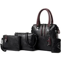 AURIVION Handtasche Damen Handtaschen Set Schwarz, Grün, Rot, Orange Shopper Tasche (Set, 4-tlg., Damen Shopper Tasche Set Geschenk, stilvoll & vielseitig), Elegante Schultertasche Umhängetasche mit Geldbörse Set