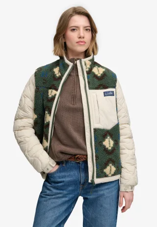 Superdry - Fleece Onion Quilt Hybrid Jacke Khaki Aztec - Gr. - 10