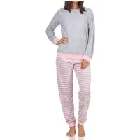 Normann Pyjama Damen Frottee Pyjama langarm mit Bündchen und Pinguin Stickerei