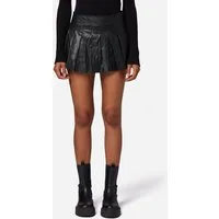 RICANO Lederrock Pleated Skirt Lederrock im Faltenrock-Stil mit Reißverschluss und Knopf am Bund