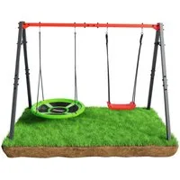K-SPORT Doppelschaukel, Kinderschaukel mit Schaukelzubehör, (Schaukelgestell mit 2x Brett- und Nestschaukel inkl. Bodenanker, Outdoor Schaukel, Kinderschaukel für den Garten, Gestell bis 150kg belastbar, stabil und sicher, wetterfestes Gerüst), Made 