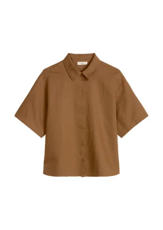 Marc OPolo DENIM - Kurzarm-Bluse relaxed Umbra Brown - Gr. - S