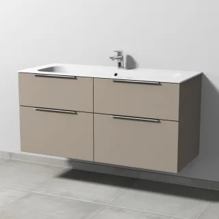 Sanipa 3way Keramik-Set Finion Keramik-Waschtisch und Unterbau mit 4 Auszügen, Sandgrau-Matt UF40267