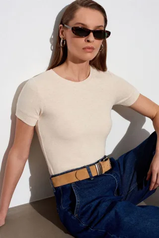 Damen Slim Fit Rundhals T-Shirt
