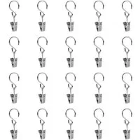 LICHTBLICK ORIGINAL Gardinenstange Seilhaken mit Klammer für Seilspanngarnitur, Gardinenklammern Clips, Fixmaß, Metall, Klammerhaken für Seilspanngarnituren mit Ringen zum einhängen.