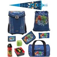 LEGO® Bags Schulranzen Easy Light Lego Ninjago Schultasche Blau ab der 1. Klasse (Set, 10-tlg., inkl. Lunch-Set, Sporttasche & Ninja Schultüte / Zuckertüte), mit Brustgurt, 870 Gramm leicht, 29L Volumen