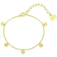 Hey Happiness Charm-Armband Edelstahl Damen Plättchen strukturiert, 18K Roségold vergoldet, Armkette Geo Kreis Münze hängend, wasserfest