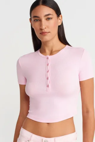 Slim Fit Kurzbluse mit Knöpfen