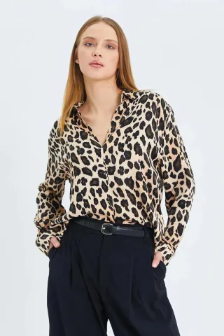 Leopardenmuster Satinhemd