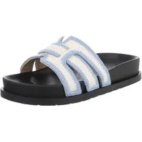Ital-Design Moderne Damen Sandalen mit Schwarz-Weiß-Design für den Sommer Pantolette (89372675) Flach Pantoletten in Hellblau
