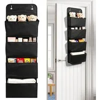 BlingBin Hängeaufbewahrung Hängeorganizer mit 4 Taschen, Platzsparendes Hängeregal (1er Set, 1 St., 1 x Hängeaufbewahrungstasche + 2 x Haken), Tür-Aufbewahrungs-Organizer, Faltbarer Kleiderschrank-Organizer, Grau