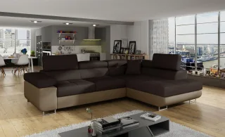 Ecksofa Schlafsofa SARRA in Stoff Monolith Braun-Dunkelbraun Ottomane Rechts