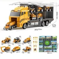 Snaen Spielzeug-Auto Druckguss Baustellen Spielzeug Set mit LKW & Spielmatte, (Set, 1 Spielzeugtransportfahrzeug,6 Mini Toy Cars,1 Game Pad), mit Licht und Sound, Anhänger abnehmbar