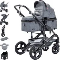 Daliya® Kombi-Kinderwagen BAMBIMO 2in1 Kinderwagen & Buggy, Babywanne und Sportsitz, Alu-Rahmen, (Grundausstattung für Babys, 9-tlg), Großer Einkaufskorb, Federung, weiche Matratze, Belüftungssystem