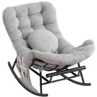 LVHOM Schaukelstuhl mit ausziehbarer Fußstütze, gepolstertem Kissen, Metallgestell (Armlehnenloses Monddesign, Seitentaschen,ein rundes Zierkissen, ergonomisches Design, Sitzmöbel/Liegeschaukel/Relaxsessel/Wohnaccessoire, 120kg Tragfähigkeit), Ideal 