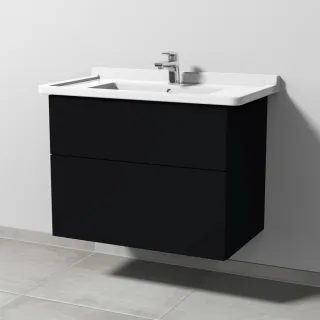 Sanipa 3way Waschtischunterbau zu Duravit Starck 3 Waschtisch mit 2 Auszügen, Schwarz-Matt SF71108