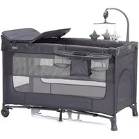Fillikid Baby-Reisebett Capri - Dunkelgrau, Baby Kinder Reisebett mit Wickelauflage, Einstieg, Mobile & Tasche