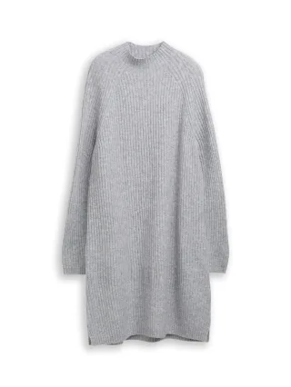 Denim Tom Tailor - Strickkleid mit Stehkragen cement grey mélange - Gr. - XL