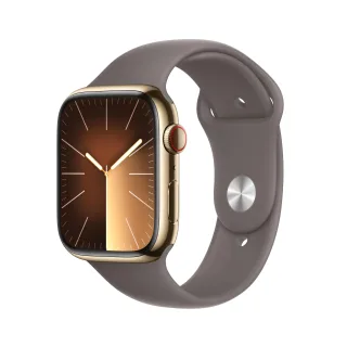 Apple Watch Series 9 [GPS + Cellular inkl. Sportarmband S/M tonbraun] 45mm Edelstahlgehäuse gold