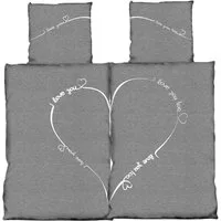 One Home Partnerbettwäsche Love you, Mikrofaser, 4 teilig, Herz und meliert Wende