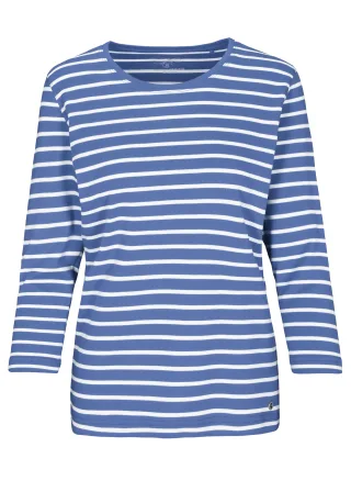 CLARINA - NOS Rdh.-Shirt,3/4 Arm, Ringel 604 himmelblau-offw - Gr. - 40