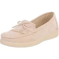 Ital-Design Eleganter Fransen-Schuh für Damen mit hohem Tragekomfort Slipper (91409716) Keilabsatz/Wedge Mokassins in Beige