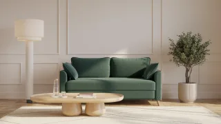 BRUNO Schlafsofa 160cm in Grün | Flow | stabiles Massivholz & Boxspringkomfort