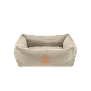 Denjo Dogs Hundebett Vintage Canvas mit Lederdetails im Landhausstil, Bezug waschbar, erhöhter Rand (M) 70x60cm "Classic Nest" sand beige